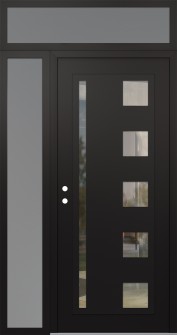 Diamond C3 50" x 96" black/black clear Glass Panel black RHI with Sidelite and Transom frosted Glass