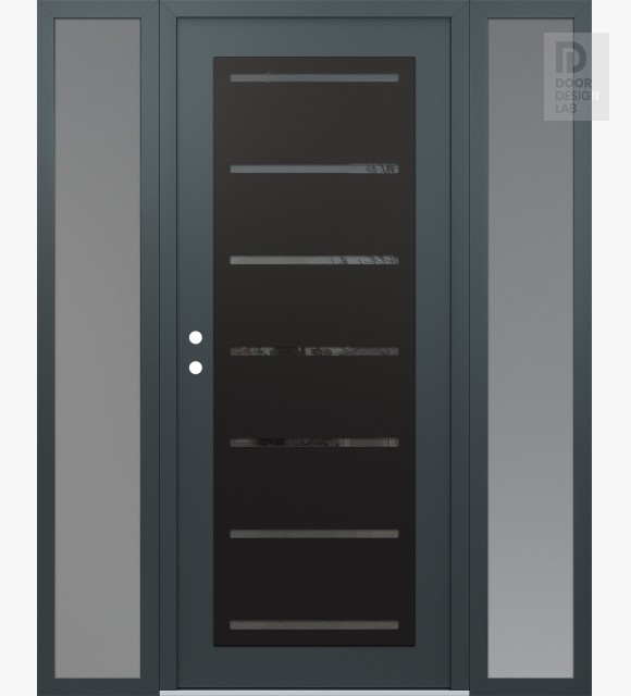 Modern Steel Front Door Diamond C11 60" x 80" anthracite/anthracite mirrored Glass Panel black RHI with 2 Sidelites frosted Glass