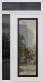 Diamond C1 52" x 96" white/white clear Glass Panel black RHI with Sidelite and Transom mirrored Glass