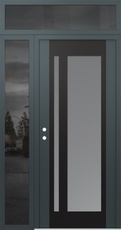 Diamond C15 50" x 96" anthracite/anthracite frosted Glass Panel black RHI with Sidelite and Transom mirrored Glass