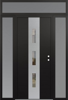 DIAMOND A7 68" X 96" BLACK/BLACK CLEAR GLASS PANEL STAINLESS STEEL LHI WITH 2 SIDELITES AND TRANSOM FROSTED GLASS