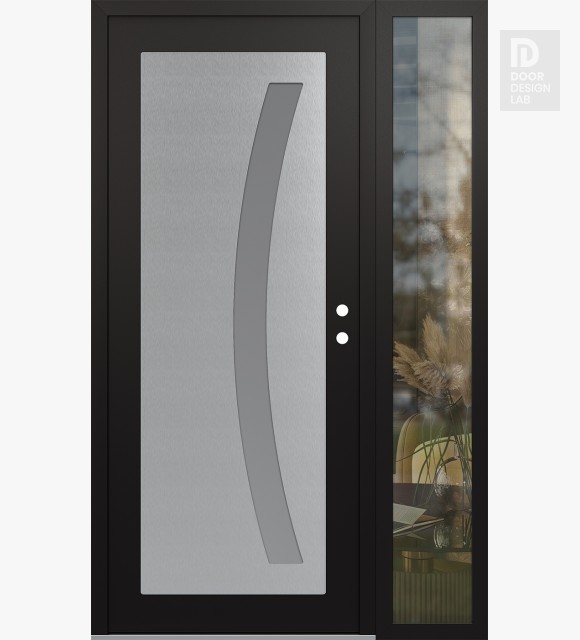 Modern Steel Front Door Diamond C4 48" x 80" black/white frosted Glass Panel stainless steel LHI with Sidelite clear Glass