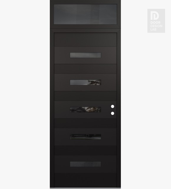 Modern Steel Front Door Diamond D9 36" x 96" black/black mirrored Glass Panel black LHI with Transom mirrored Glass