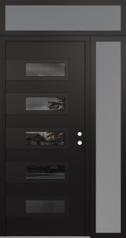 Diamond D3 52" x 96" black/black mirrored Glass Panel black LHI with Sidelite and Transom frosted Glass