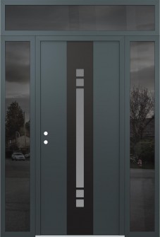 DIAMOND A4 60" X 96" ANTHRACITE/ANTHRACITE FROSTED GLASS PANEL BLACK RHI WITH 2 SIDELITES AND TRANSOM MIRRORED GLASS