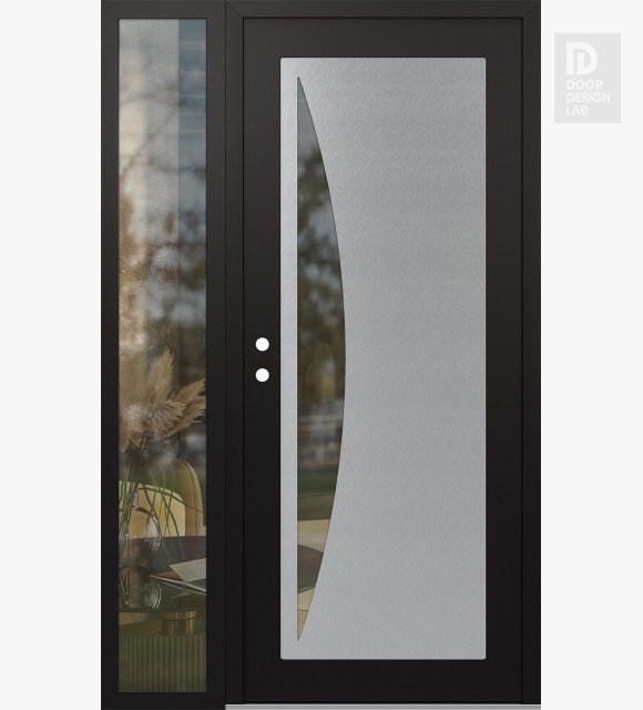 Modern Steel Front Door Diamond C13 50" x 80" black/black clear Glass Panel stainless steel RHI with Sidelite clear Glass