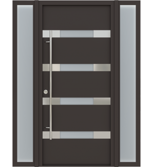 MODERN FRONT STEEL DOOR WITH SIDELITES "AURA" BROWN/WHITE 61 1/16" X 81 11/16" RHI