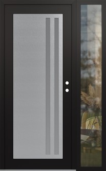 Diamond C6 48" x 80" black/white frosted Glass Panel stainless steel LHI with Sidelite clear Glass