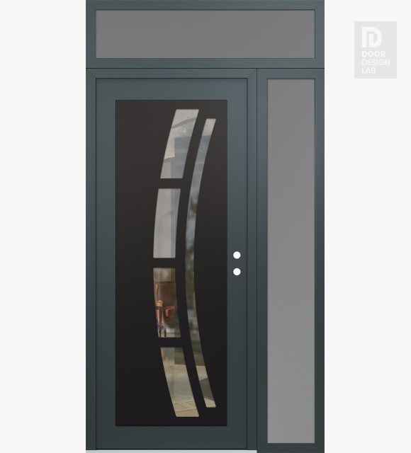 Modern Steel Front Door Diamond C12 50" x 96" anthracite/anthracite clear Glass Panel black LHI with Sidelite and Transom frosted Glass