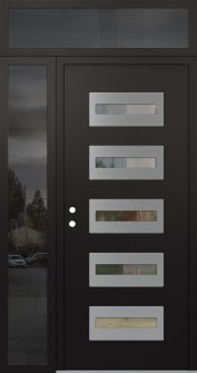 Diamond D4 52" x 96" black/black clear Glass Panel stainless steel RHI with Sidelite and Transom mirrored Glass