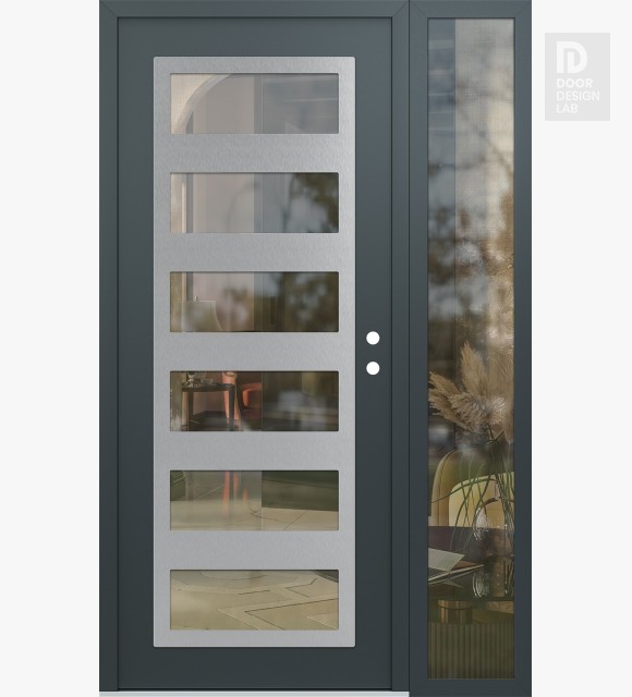 Modern Steel Front Door Diamond C9 52" x 80" anthracite/anthracite clear Glass Panel stainless steel LHI with Sidelite clear Glass