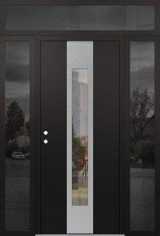 DIAMOND A1 68" X 96" BLACK/BLACK CLEAR GLASS PANEL STAINLESS STEEL RHI WITH 2 SIDELITES AND TRANSOM MIRRORED GLASS