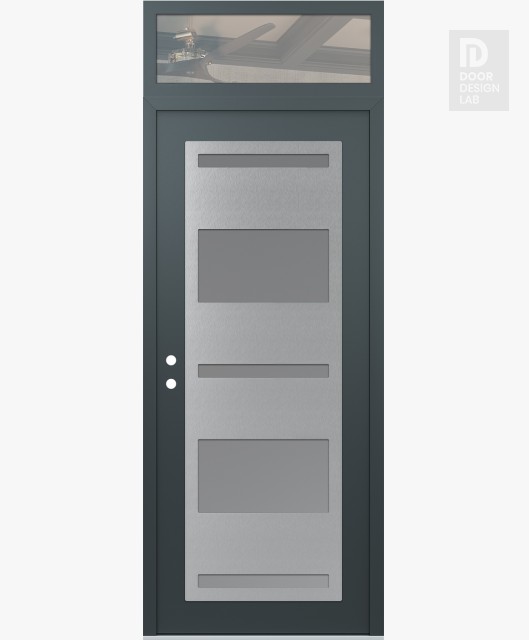 Modern Steel Front Door Diamond C10 36" x 96" anthracite/anthracite frosted Glass Panel stainless steel RHI with Transom clear Glass