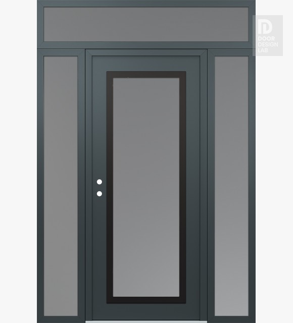 Modern Steel Front Door Diamond C1 60" x 96" anthracite/anthracite frosted Glass Panel black RHI with 2 Sidelites and Transom frosted Glass
