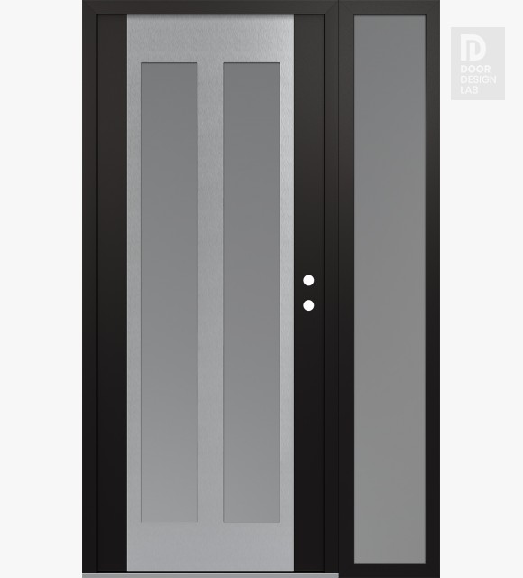 Modern Steel Front Door Diamond C14 50" x 80" black/white frosted Glass Panel stainless steel LHI with Sidelite frosted Glass