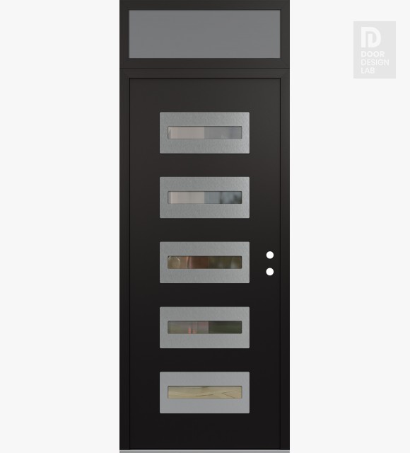 Modern Steel Front Door Diamond D4 36" x 96" black/black clear Glass Panel stainless steel LHI with Transom frosted Glass