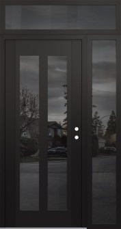 Diamond C14 50" x 96" black/black mirrored Glass Panel black LHI with Sidelite and Transom mirrored Glass