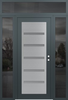 Diamond C7 68" x 96" anthracite/anthracite frosted Glass Panel stainless steel LHI with 2 Sidelites and Transom mirrored Glass
