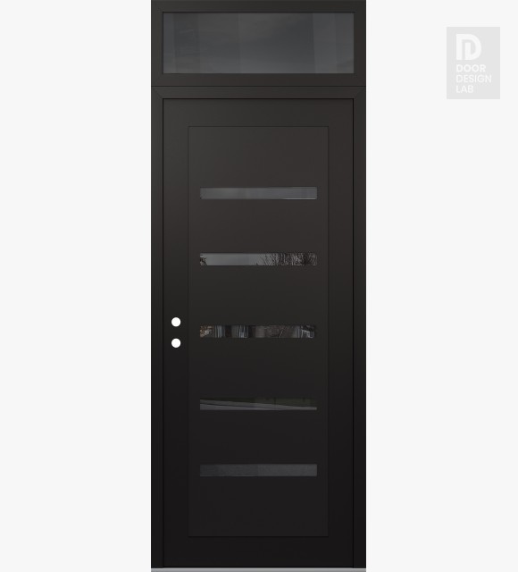 Modern Steel Front Door Diamond C7 36" x 96" black/black mirrored Glass Panel black RHI with Transom mirrored Glass