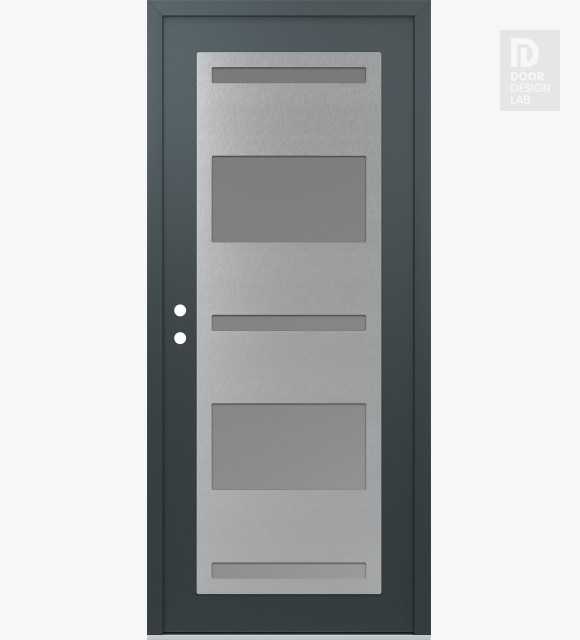 Modern Steel Front Door Diamond C10 36" x 80" anthracite/anthracite frosted Glass Panel stainless steel RHI