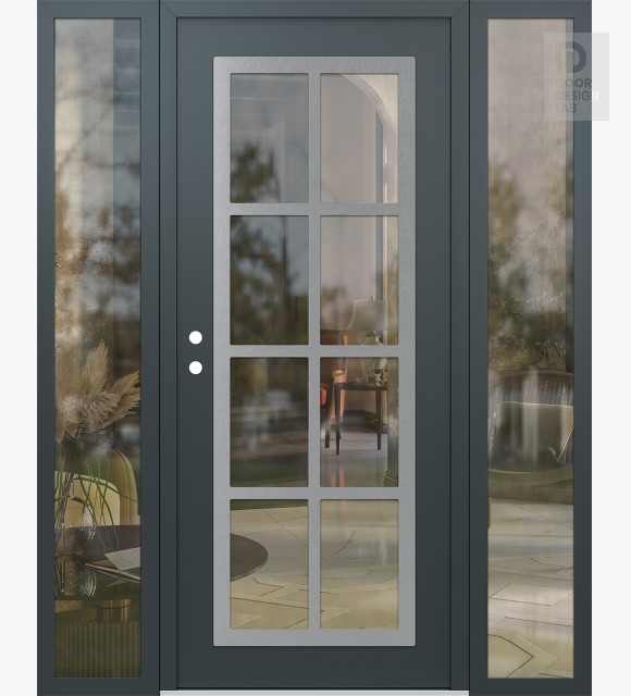 Modern Steel Front Door Diamond C16 60" x 80" anthracite/anthracite clear Glass Panel stainless steel RHI with 2 Sidelites clear Glass