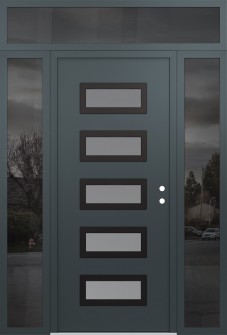 Diamond D1 60" x 96" anthracite/anthracite frosted Glass Panel black LHI with 2 Sidelites and Transom mirrored Glass