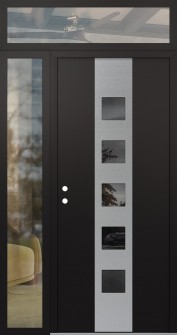 DIAMOND A13 48" X 96" BLACK/BLACK MIRRORED GLASS PANEL STAINLESS STEEL RHI WITH SIDELITE AND TRANSOM CLEAR GLASS