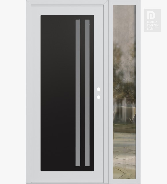 Modern Steel Front Door Diamond C6 50" x 80" white/white frosted Glass Panel black LHI with Sidelite clear Glass