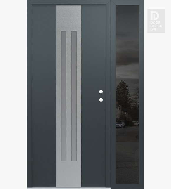 Modern Steel Front Door DIAMOND A8 52" X 80" ANTHRACITE/ANTHRACITE FROSTED GLASS PANEL STAINLESS STEEL LHI WITH SIDELITE MIRRORED GLASS