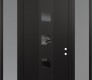 Modern Steel Front Door DIAMOND A12 60" X 96" BLACK/BLACK MIRRORED GLASS PANEL BLACK LHI WITH 2 SIDELITES AND TRANSOM FROSTED GLASS