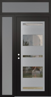 Diamond C10 50" x 96" black/black clear Glass Panel stainless steel RHI with Sidelite and Transom frosted Glass