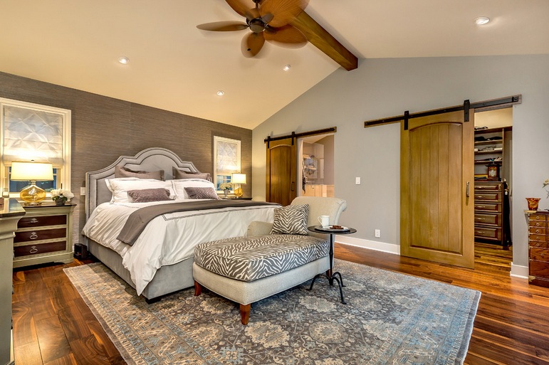 sliding barn door in master bedroom