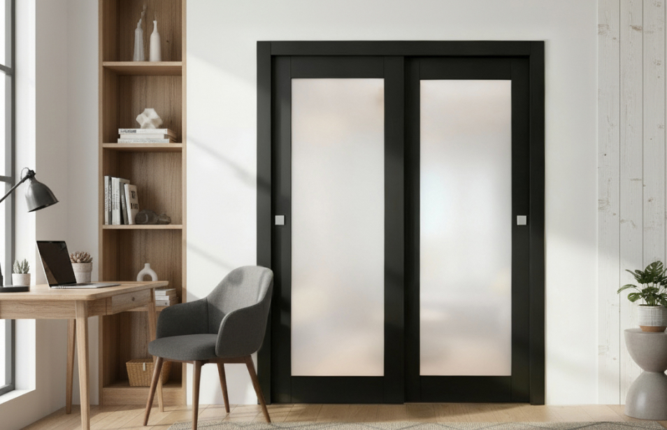 Avon 207 Vetro Black Matte Modern Bypass Doors for Office